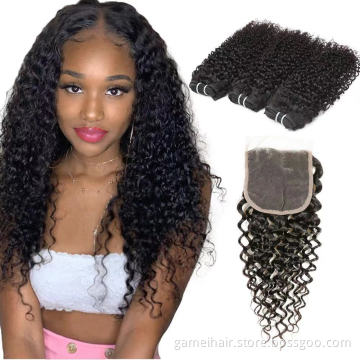 100% human virgin 30 inch weave grade 12a with lace frontal closure 3 kinky curly original Peruvian human hair bundles